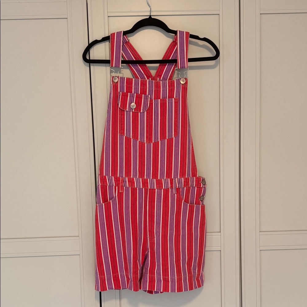 Striped Red/Blue Short Overalls - Women